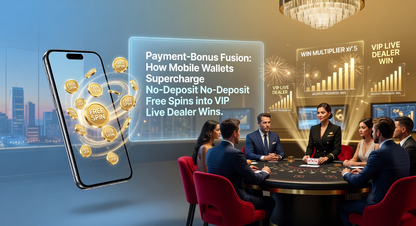 Grafik zeigt Flussdiagramm: No-Deposit-Free-Spins fließen über Mobile Wallet zu VIP-Live-Dealer-Tisch mit Gewinnpfeilen und Euro-Symbolen