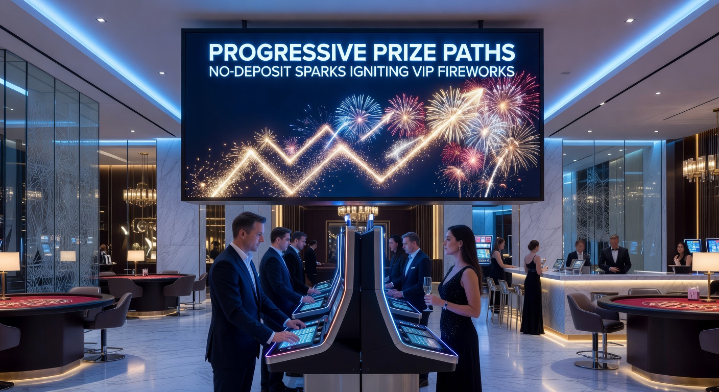 Grafik zeigt einen Pfad mit steigenden Preisen, beginnend bei No-Deposit-Boni bis zu VIP-Belohnungen in einem Casino-Ambiente